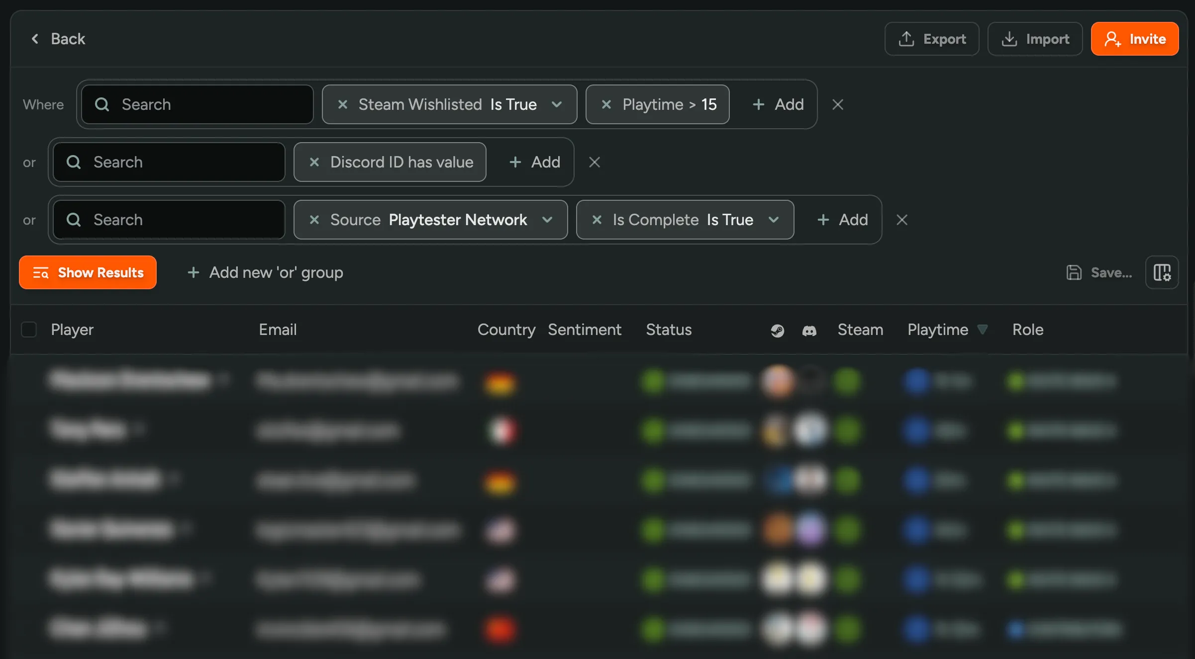 Advanced Player Filtering