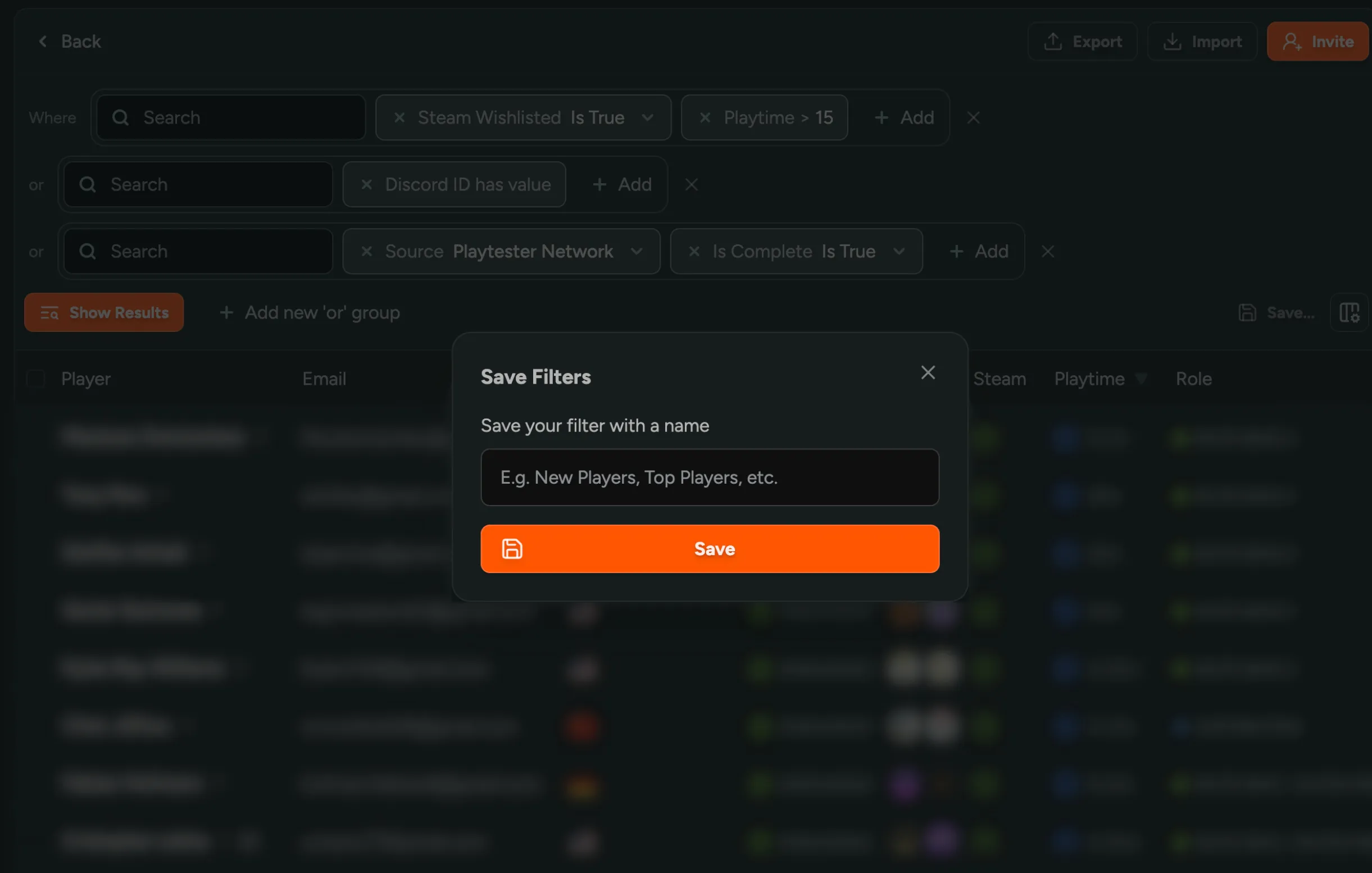 Advanced Player Filtering