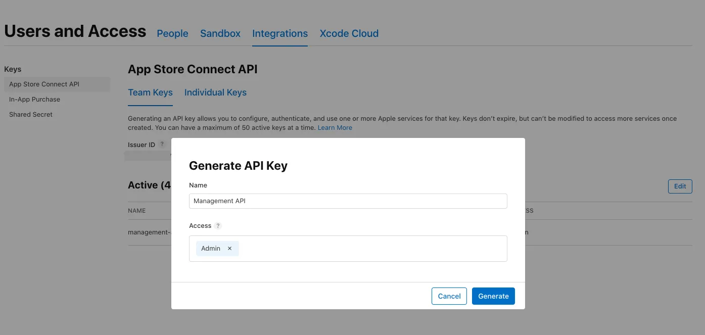 Apple Generate API Key
