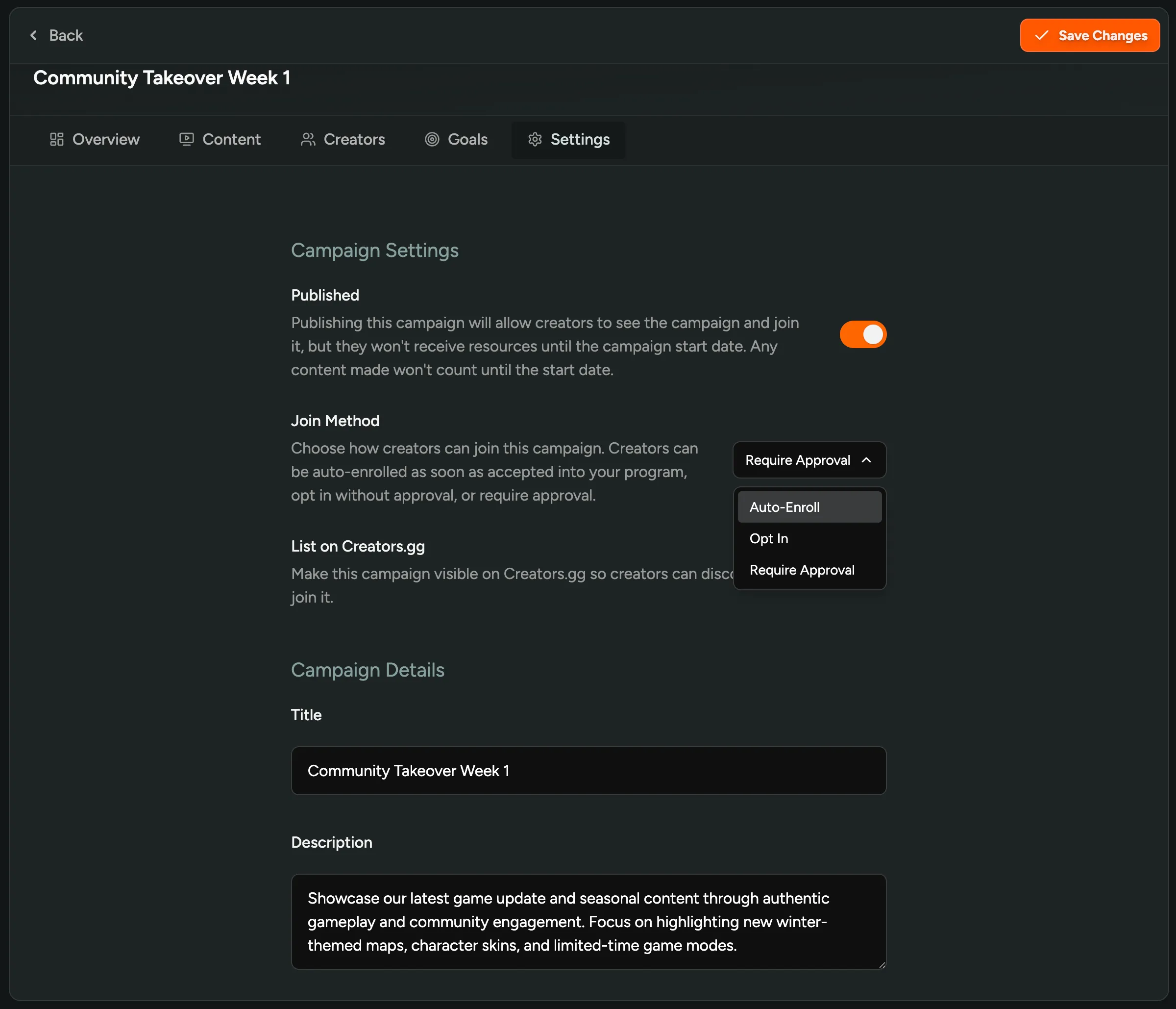 Auto-Enroll selected as Join Method in Campaign Settings