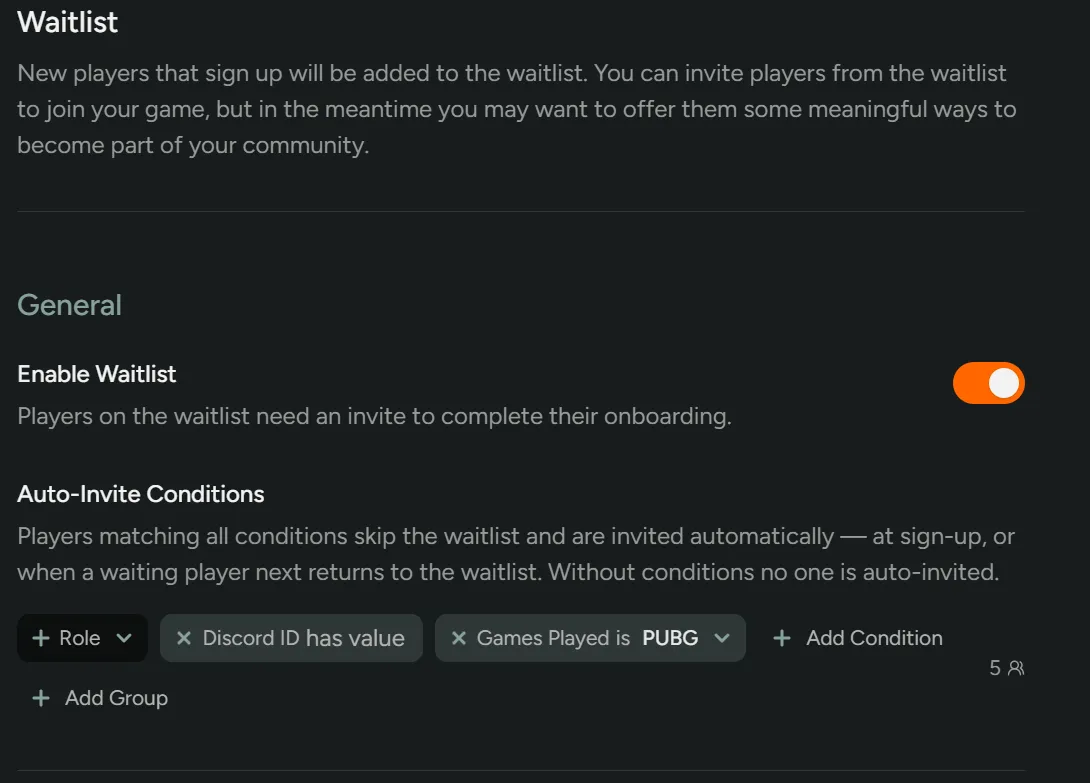 Auto-Invite Conditions on the waitlist stage