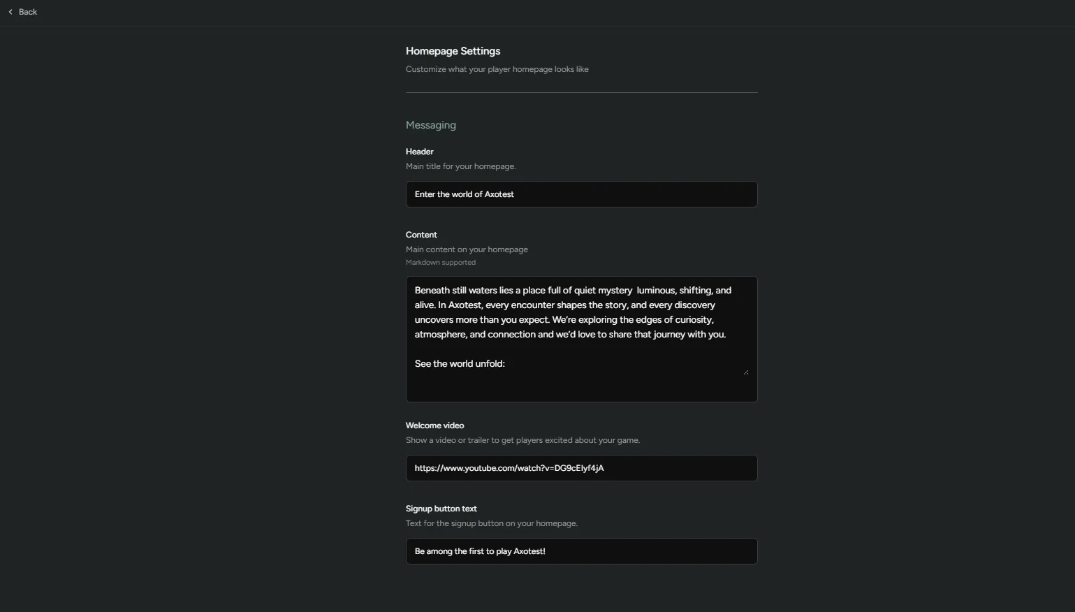 Homepage Messaging
