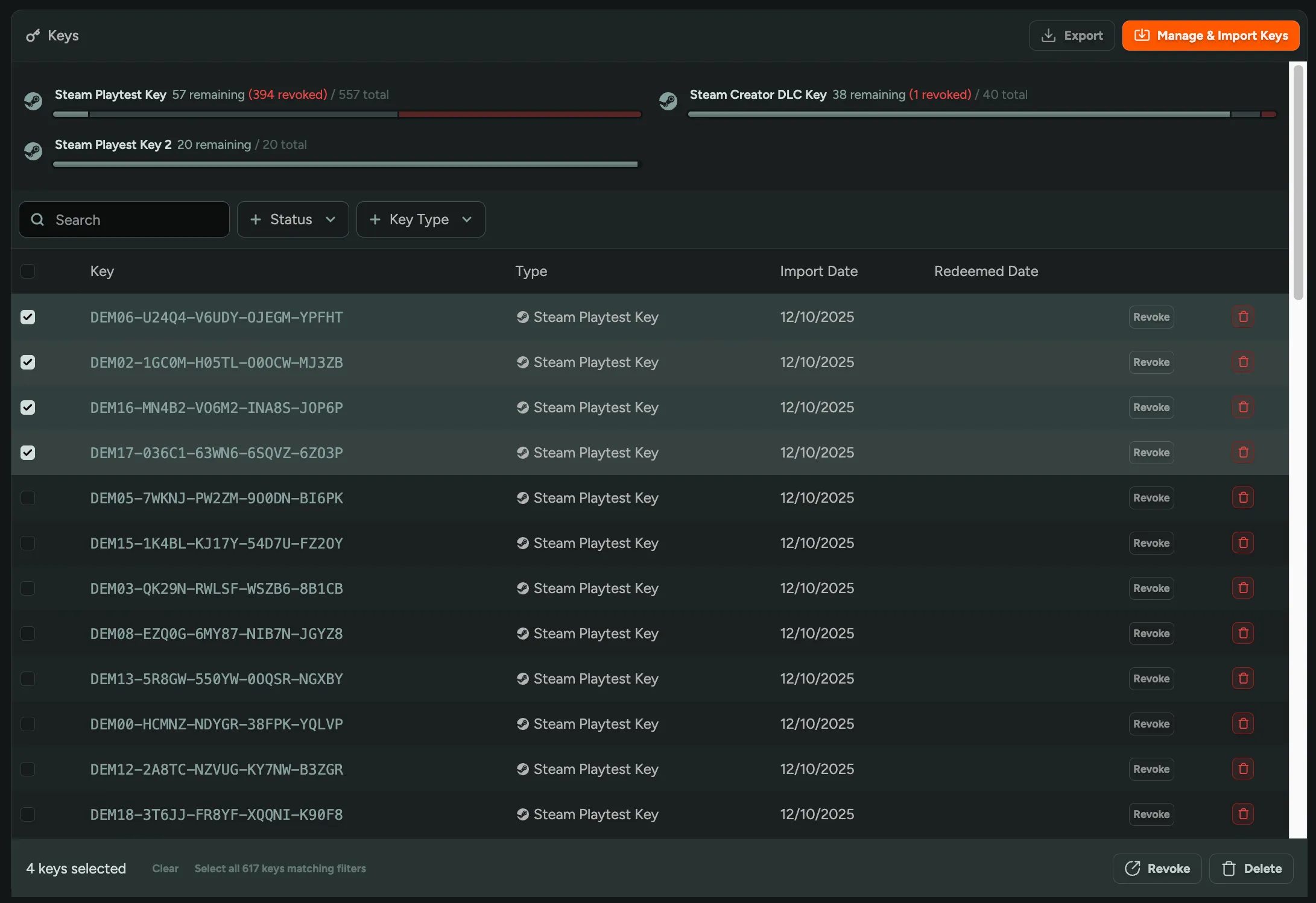 Bulk Revoke and Delete Keys