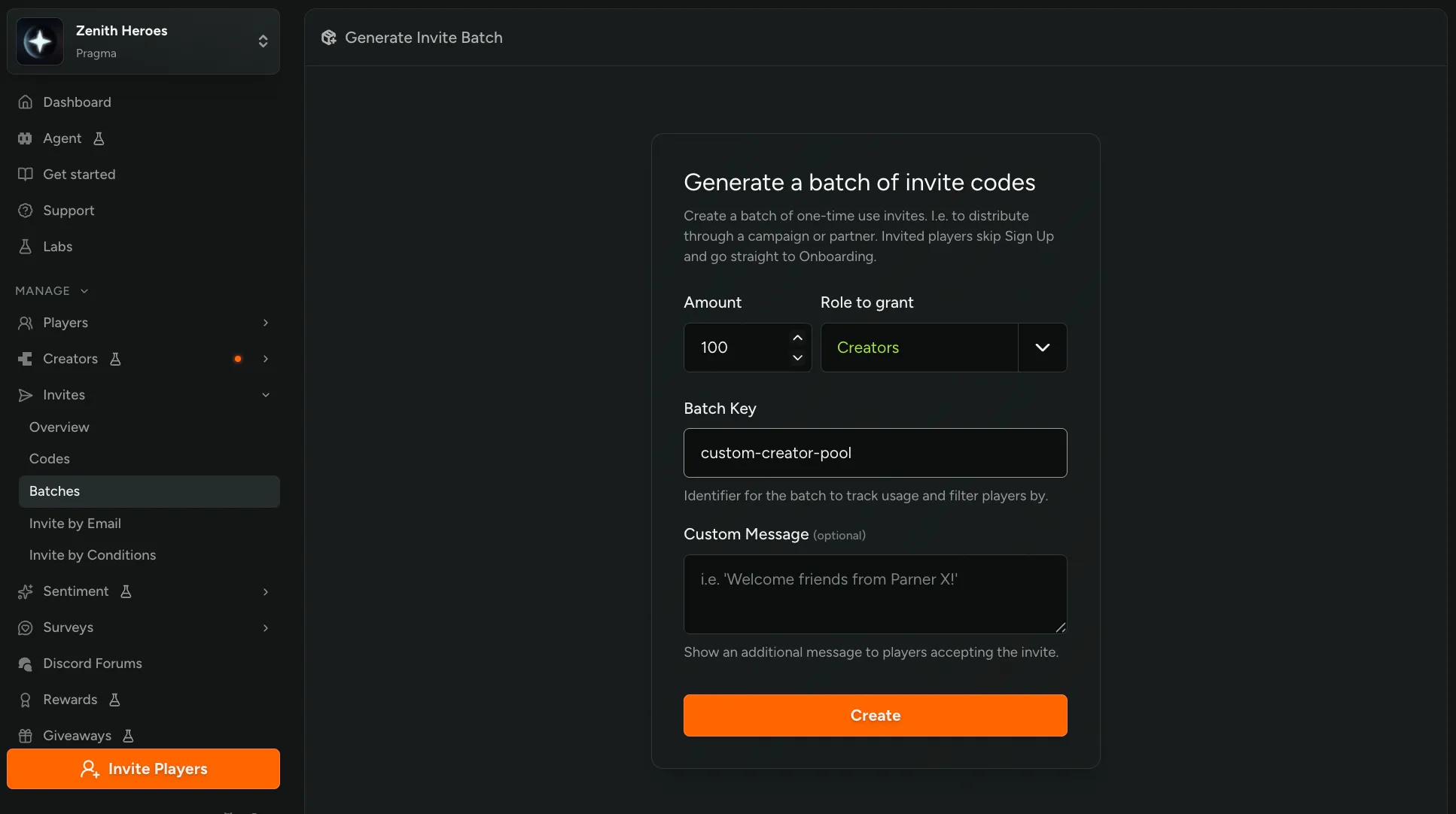 Inviting a creator by email with the Creator role selected