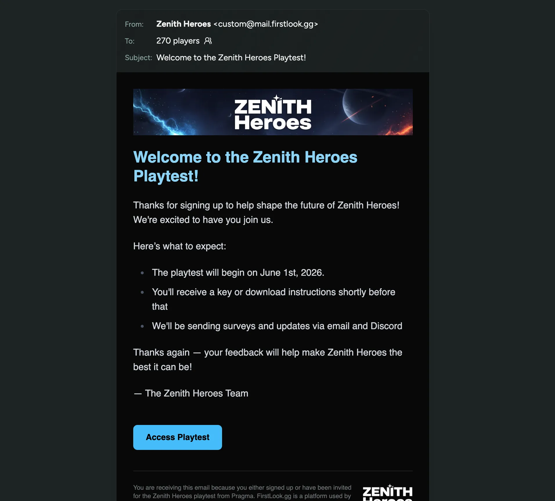 Announcement email sent from the new sender address