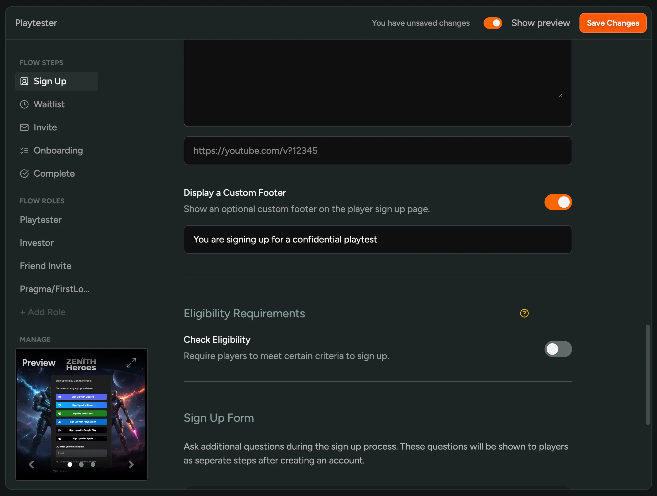 Custom Dashboard & Email Footers