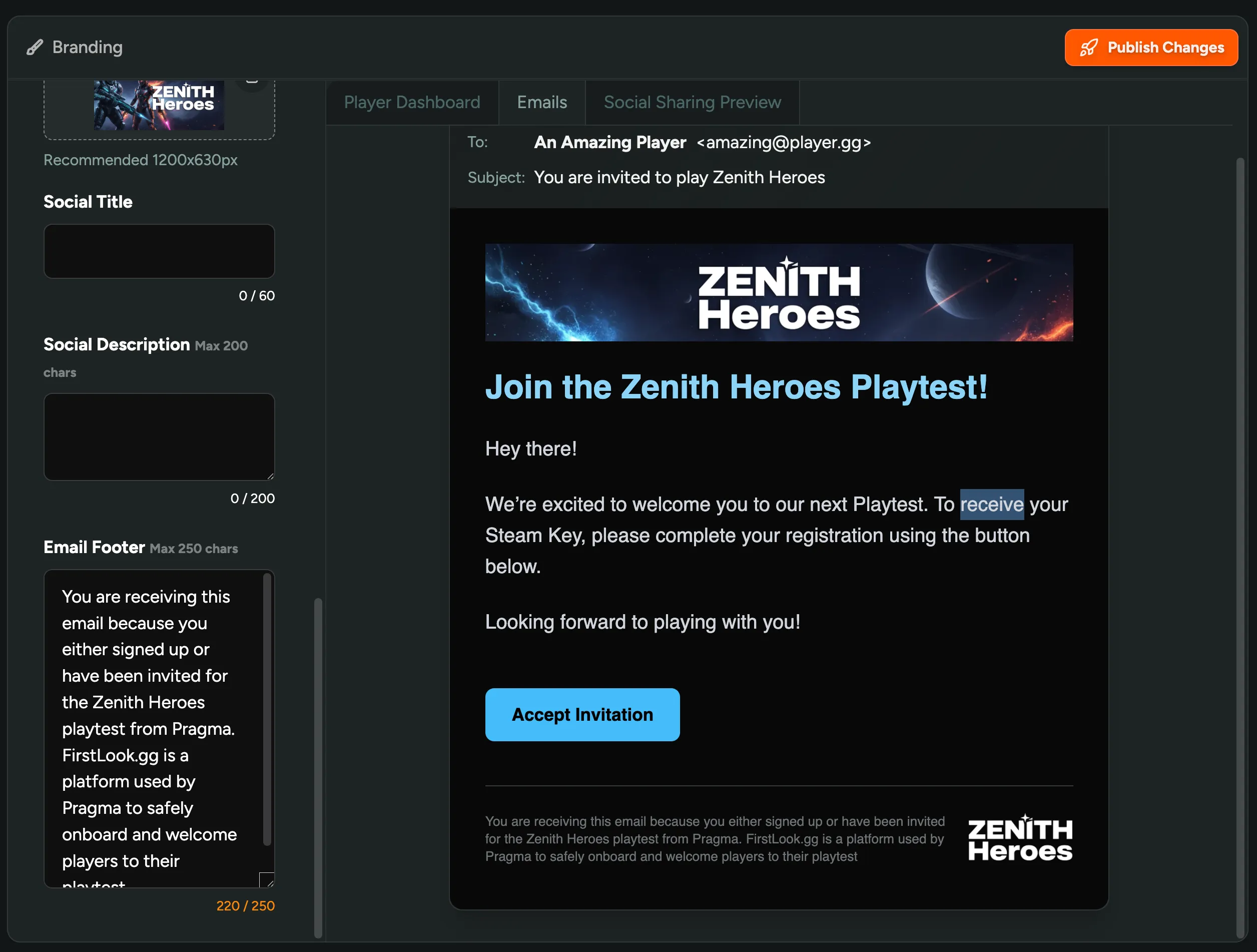 Custom Dashboard & Email Footers