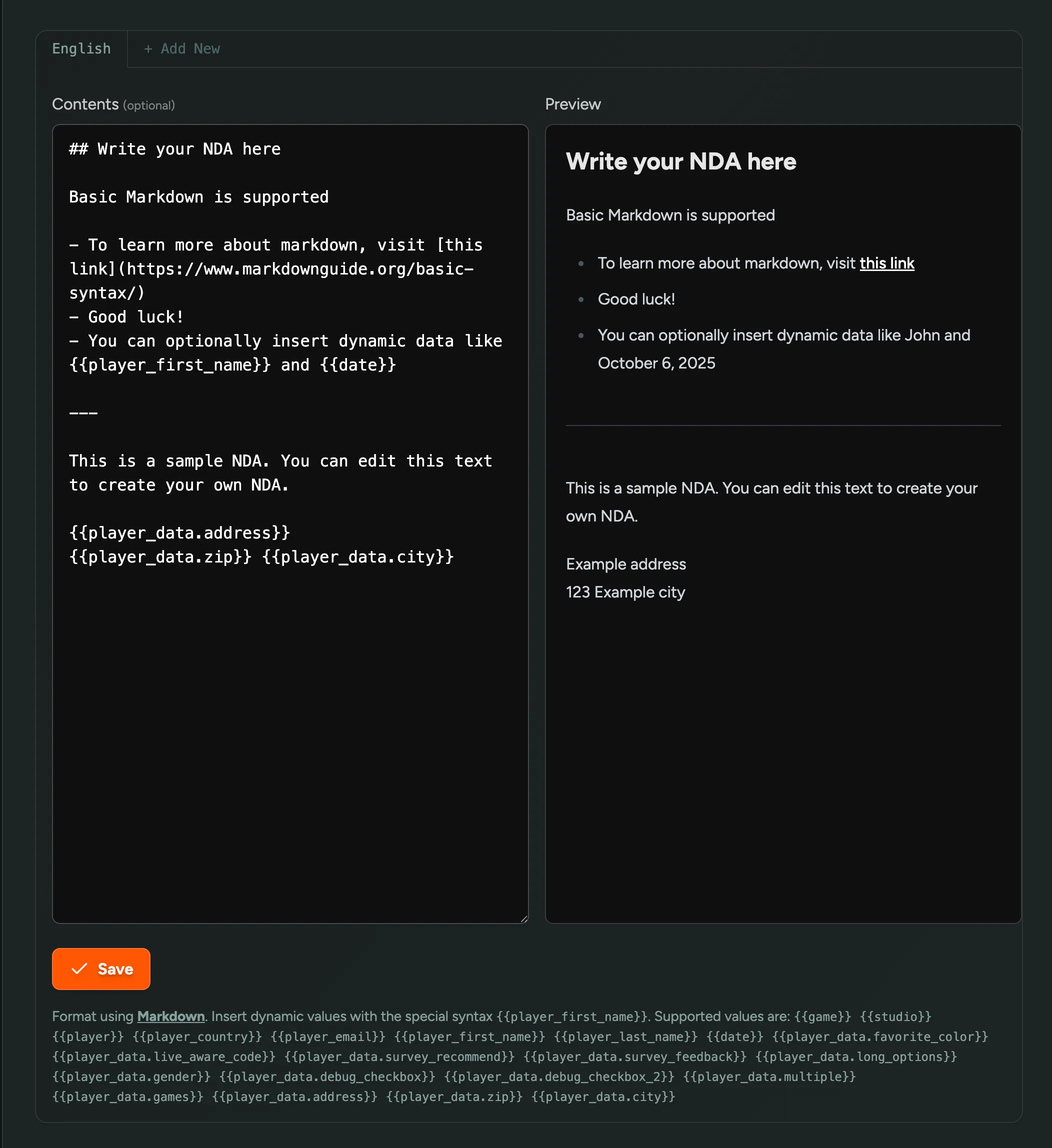 Dynamic NDA Fields