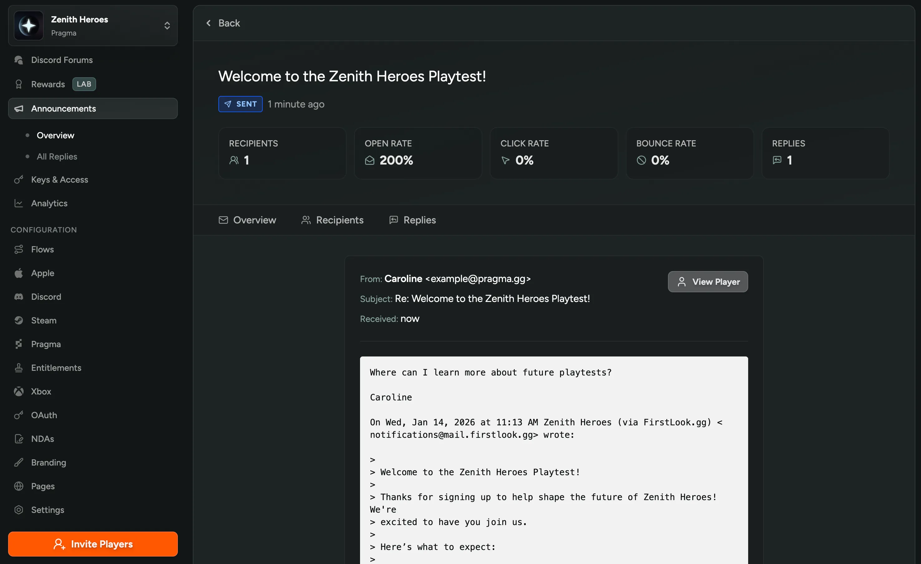 View Email Replies to Announcements