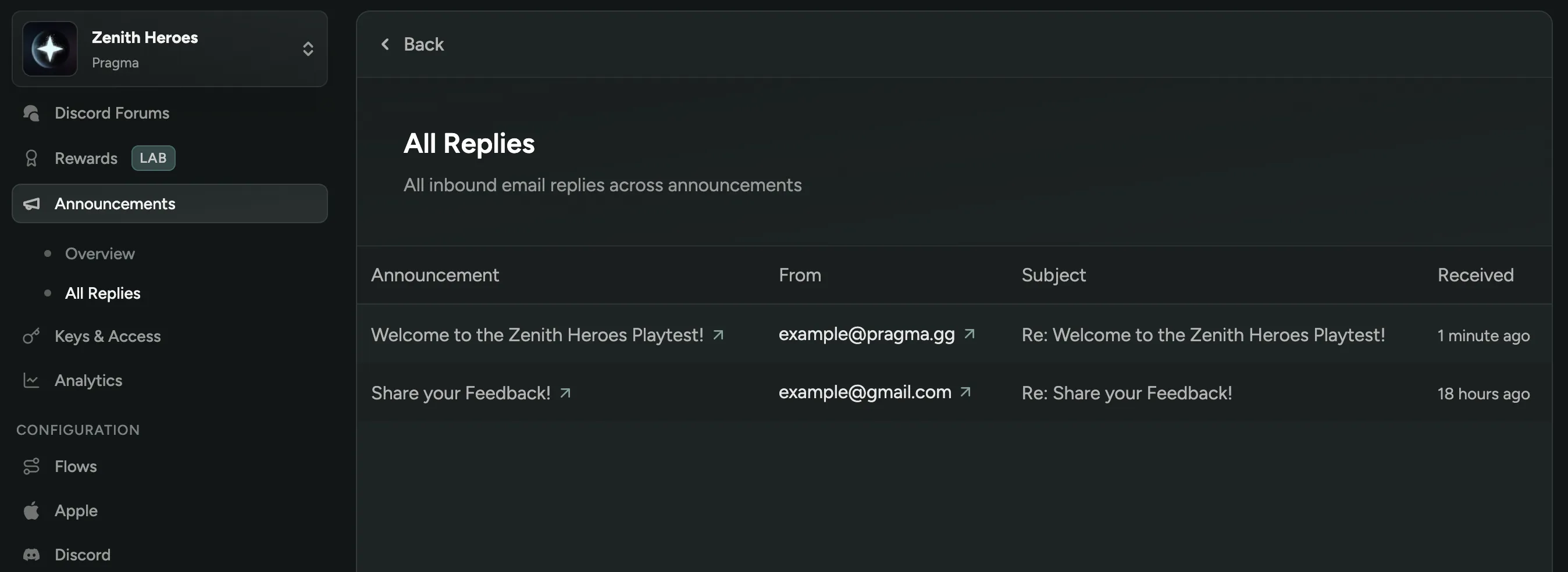 View Email Replies to Announcements