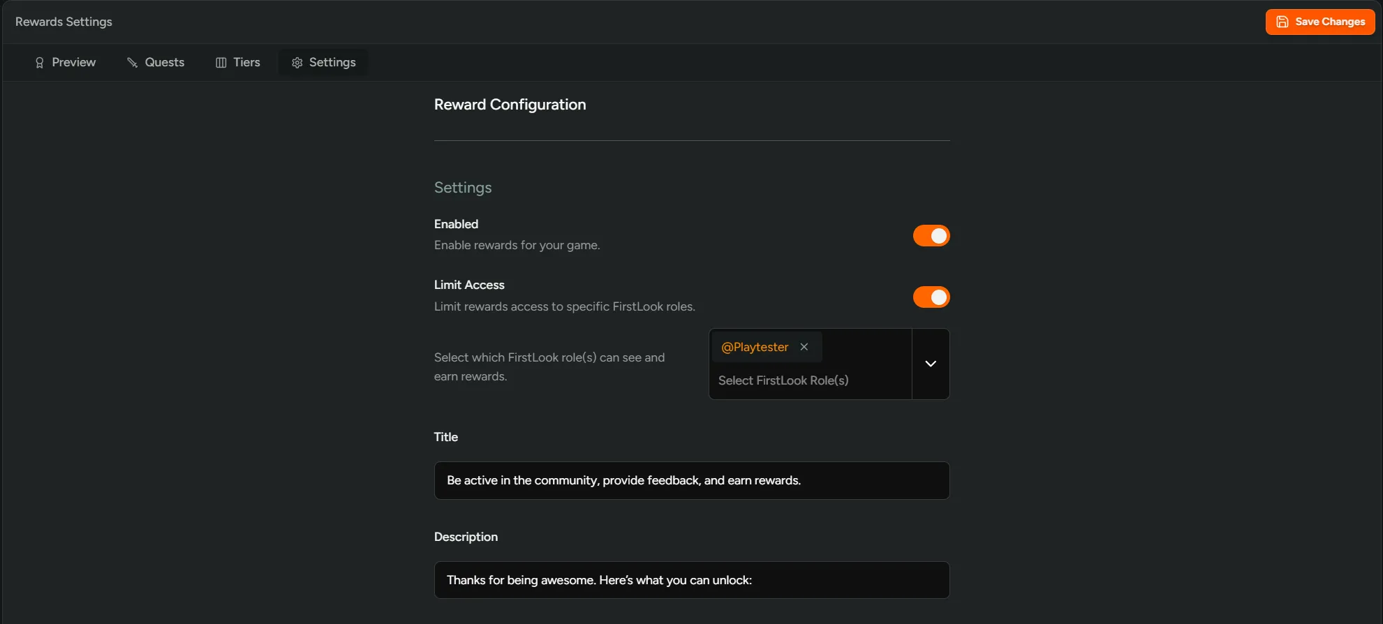 Tier Settings