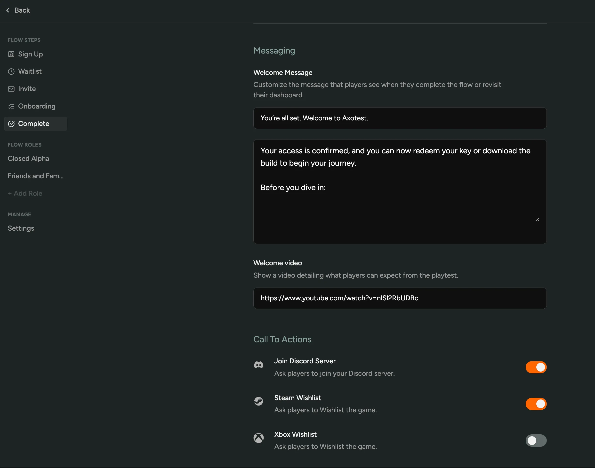 Playtesters Flow Completed