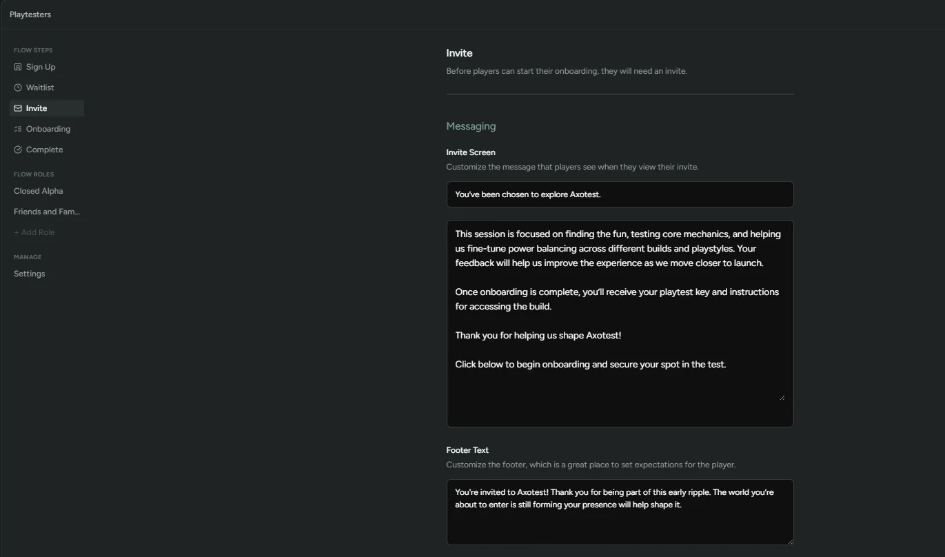 Playtesters Flow Invite