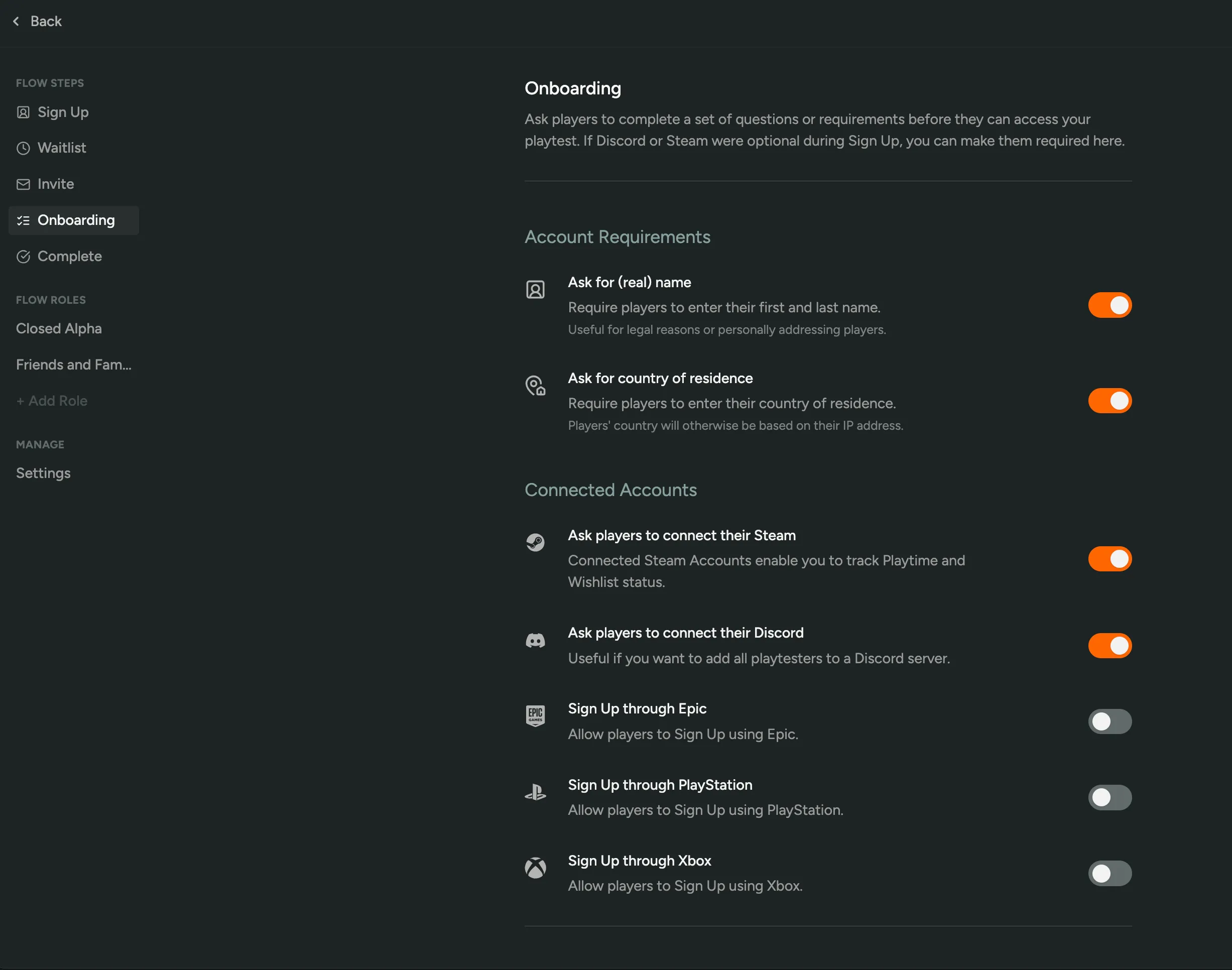 Playtesters Flow Onboarding