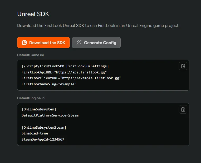 Generate Unreal SDK Config