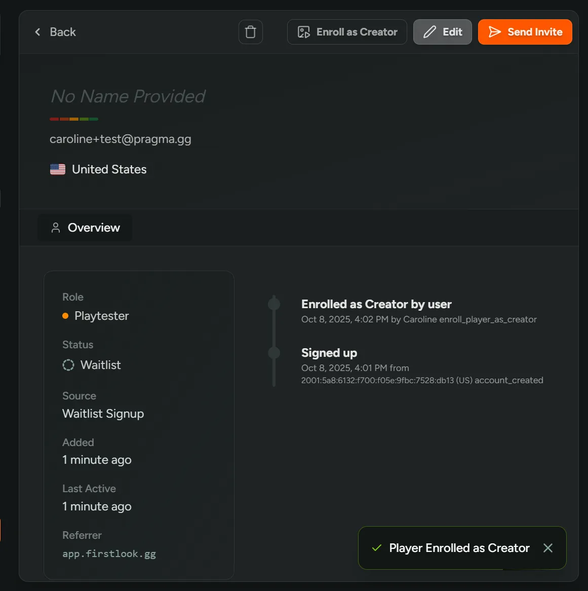 Invite players to creators