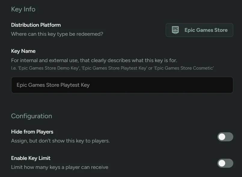Key Type Epic Games Store