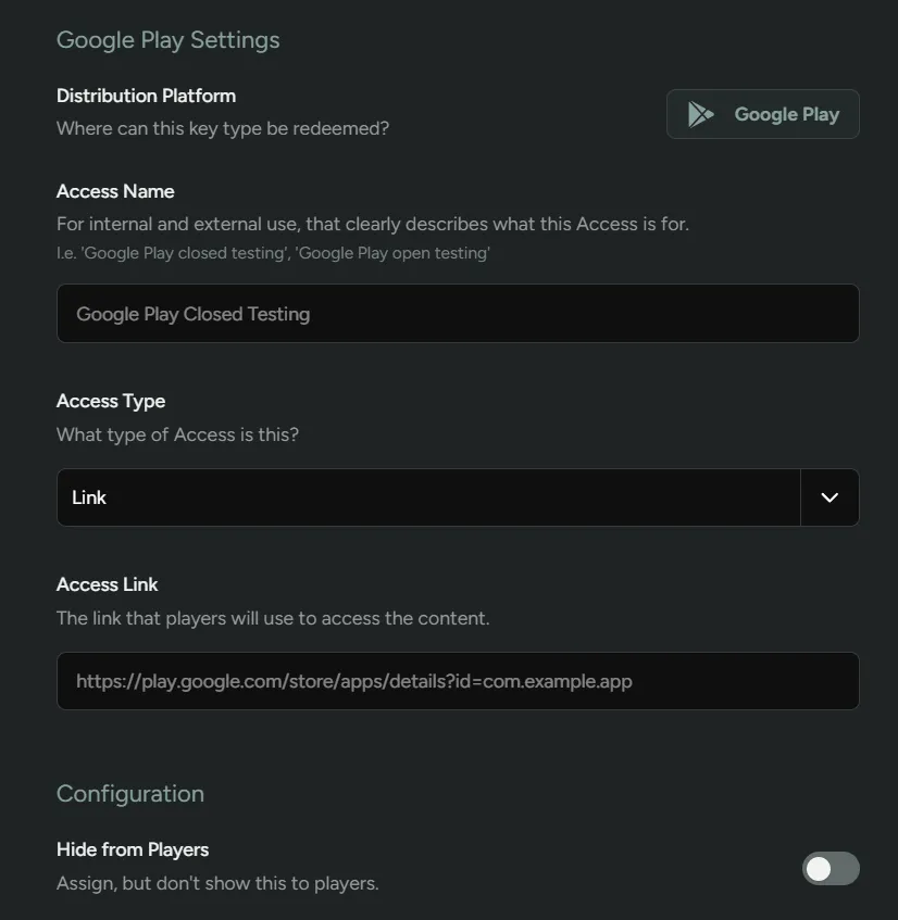 Key Type Google Play