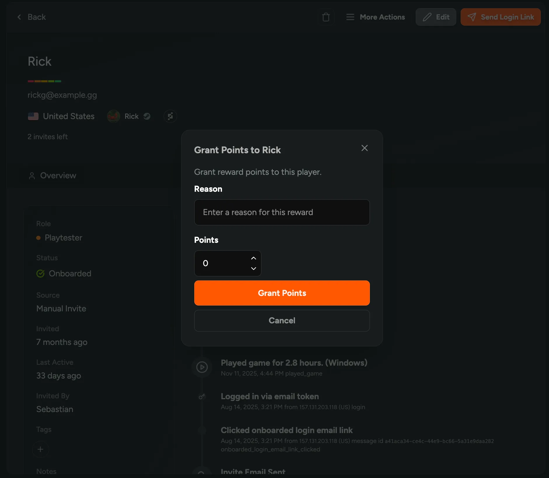 Manually Grant Reward Points