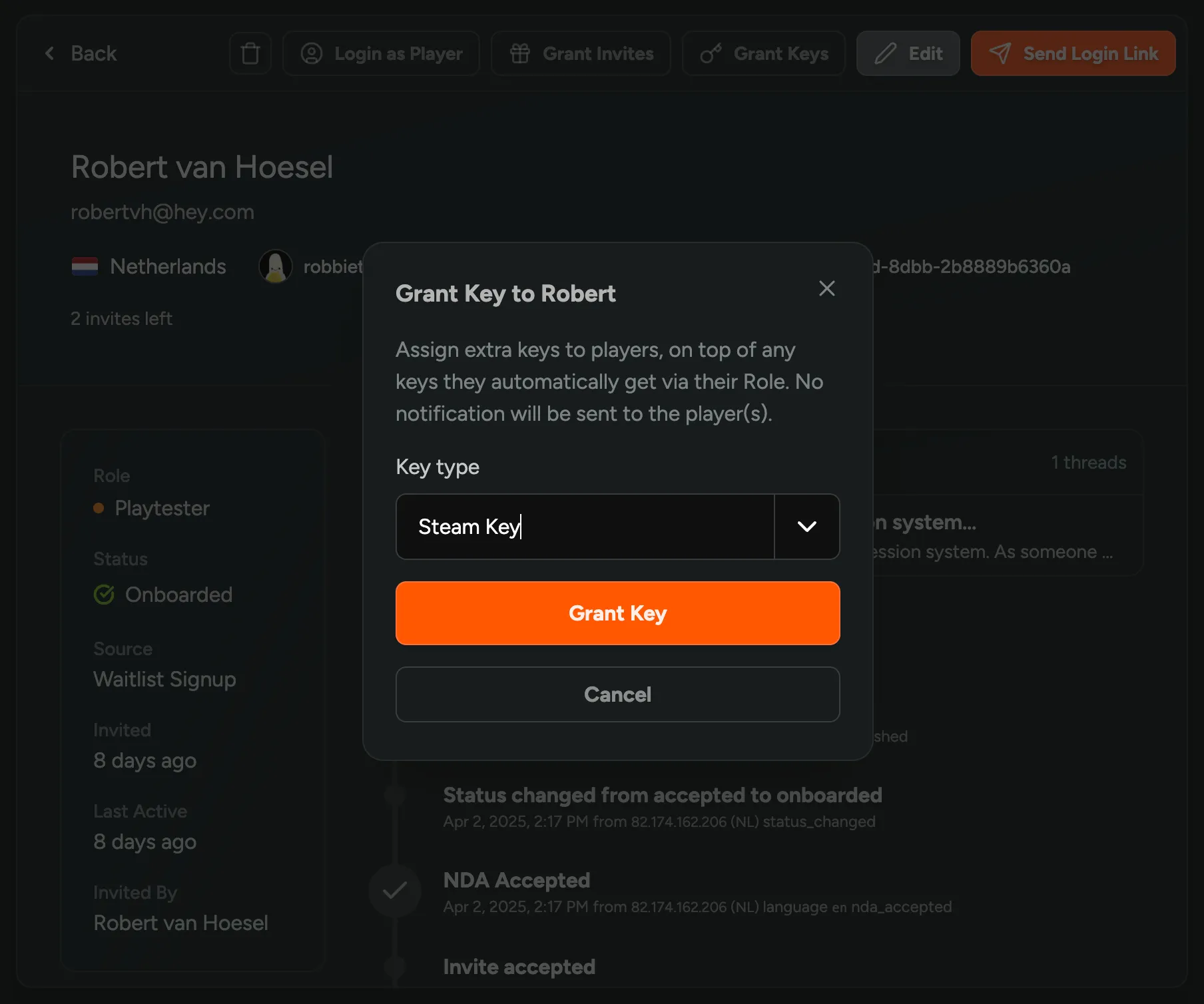 Manually Grant Keys