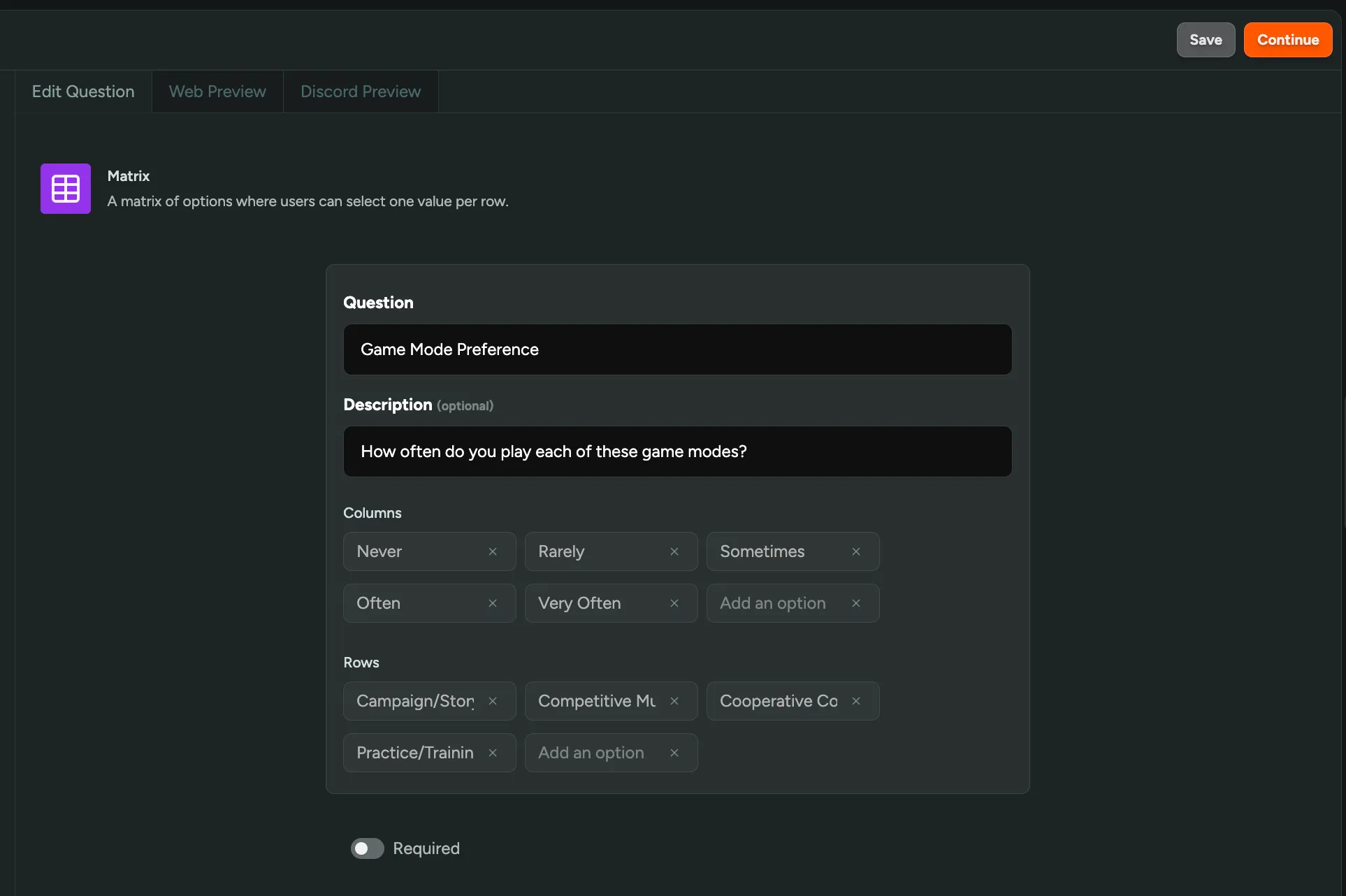 Matrix Question Type