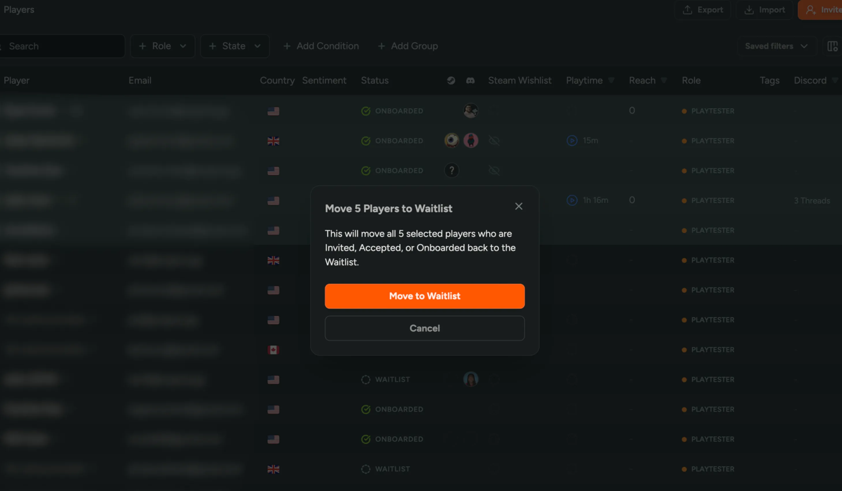Move players to waitlist