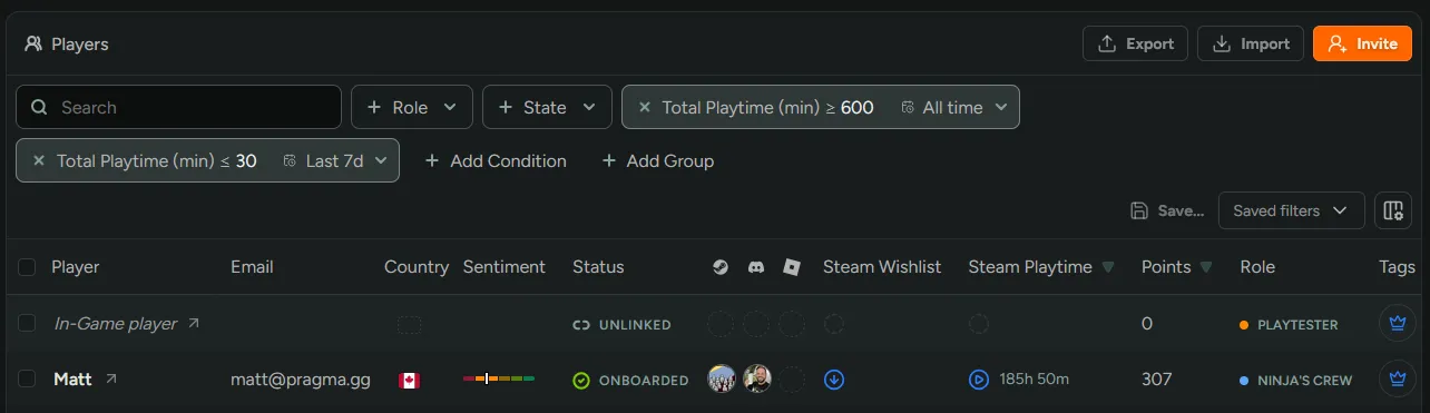 Two Playtime filters with different time windows in the same search