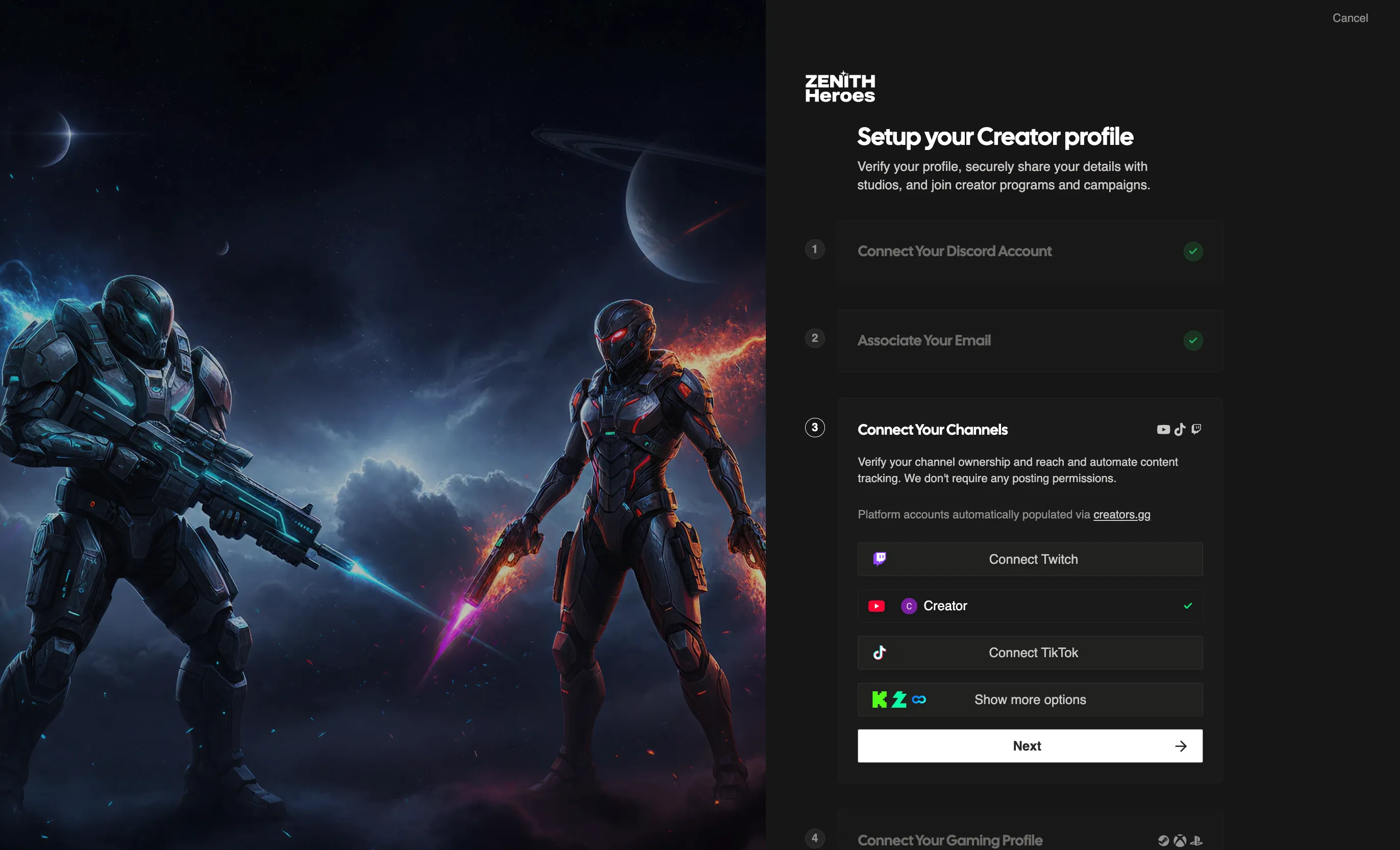 The new creator dashboard with welcome kit, starting reward, and redeemables up top