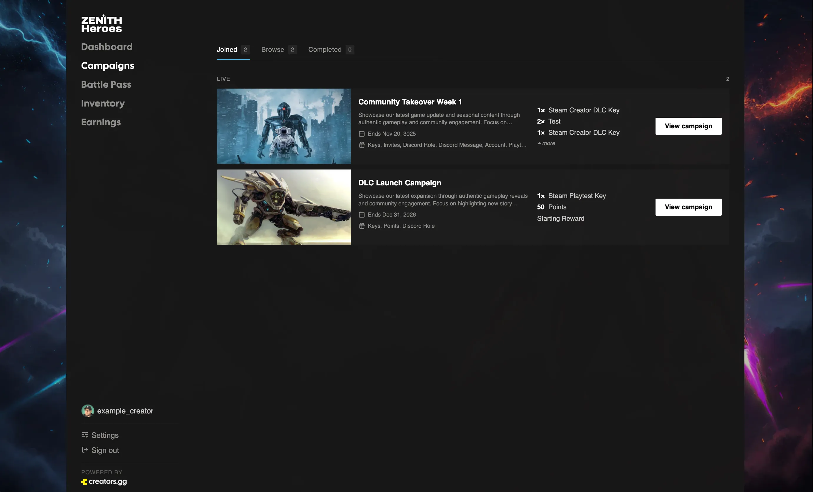A creator's Inventory page with items tagged Pending, Available, and Copied