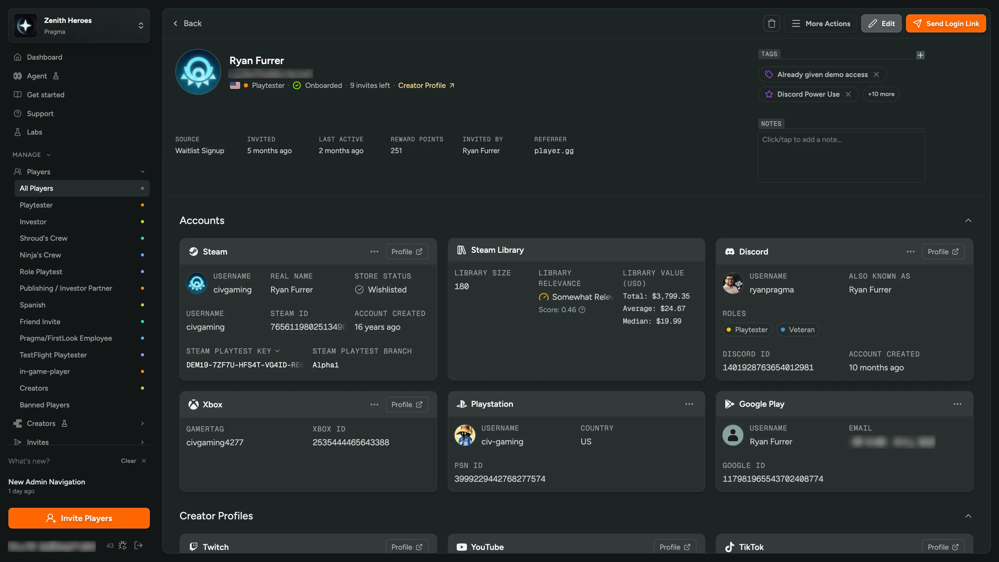 Redesigned Player Profile