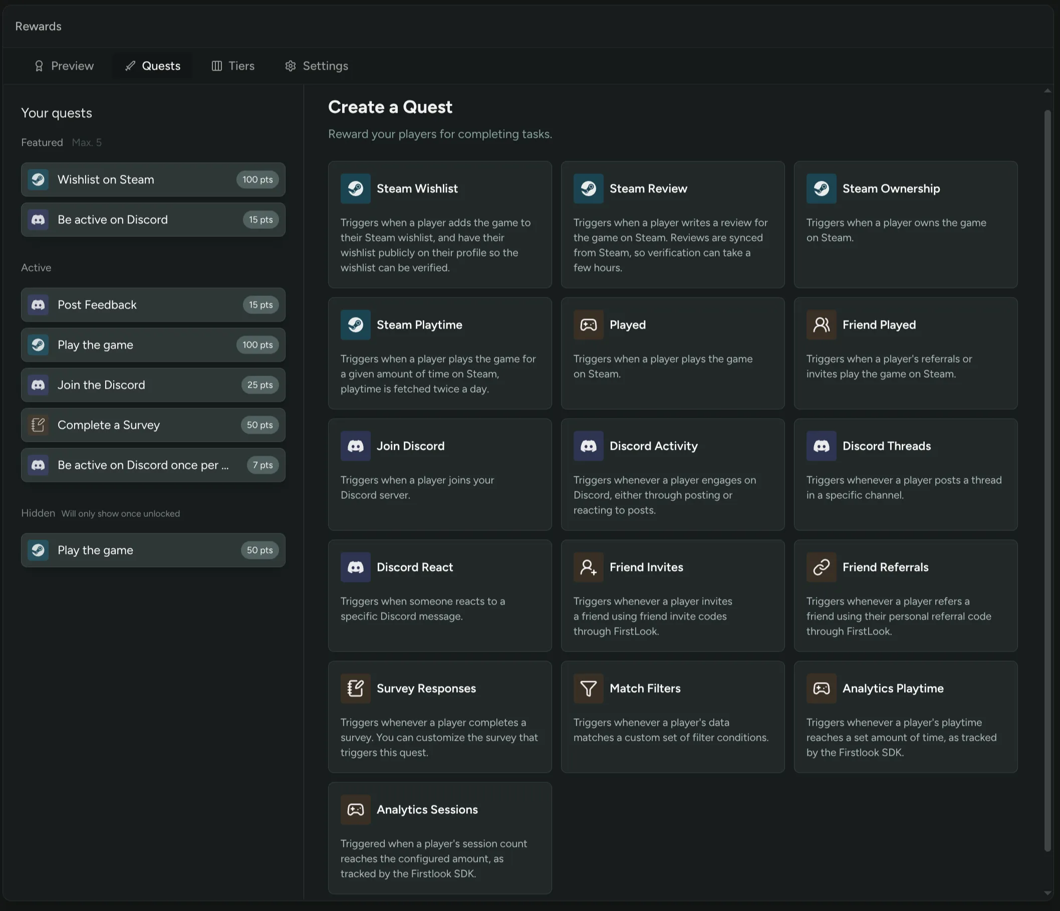 Steam Ownership and Steam Review in the quest library