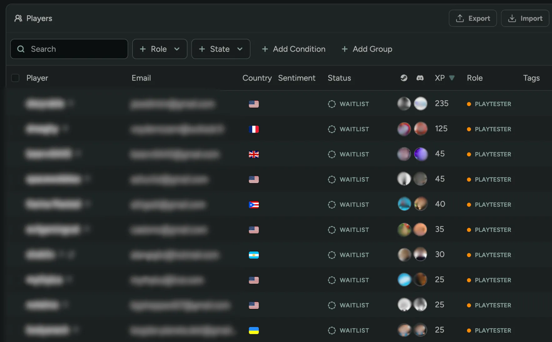 View/Sort by Player XP