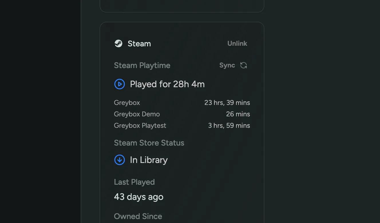 Player profile showing playtime broken down by Steam app