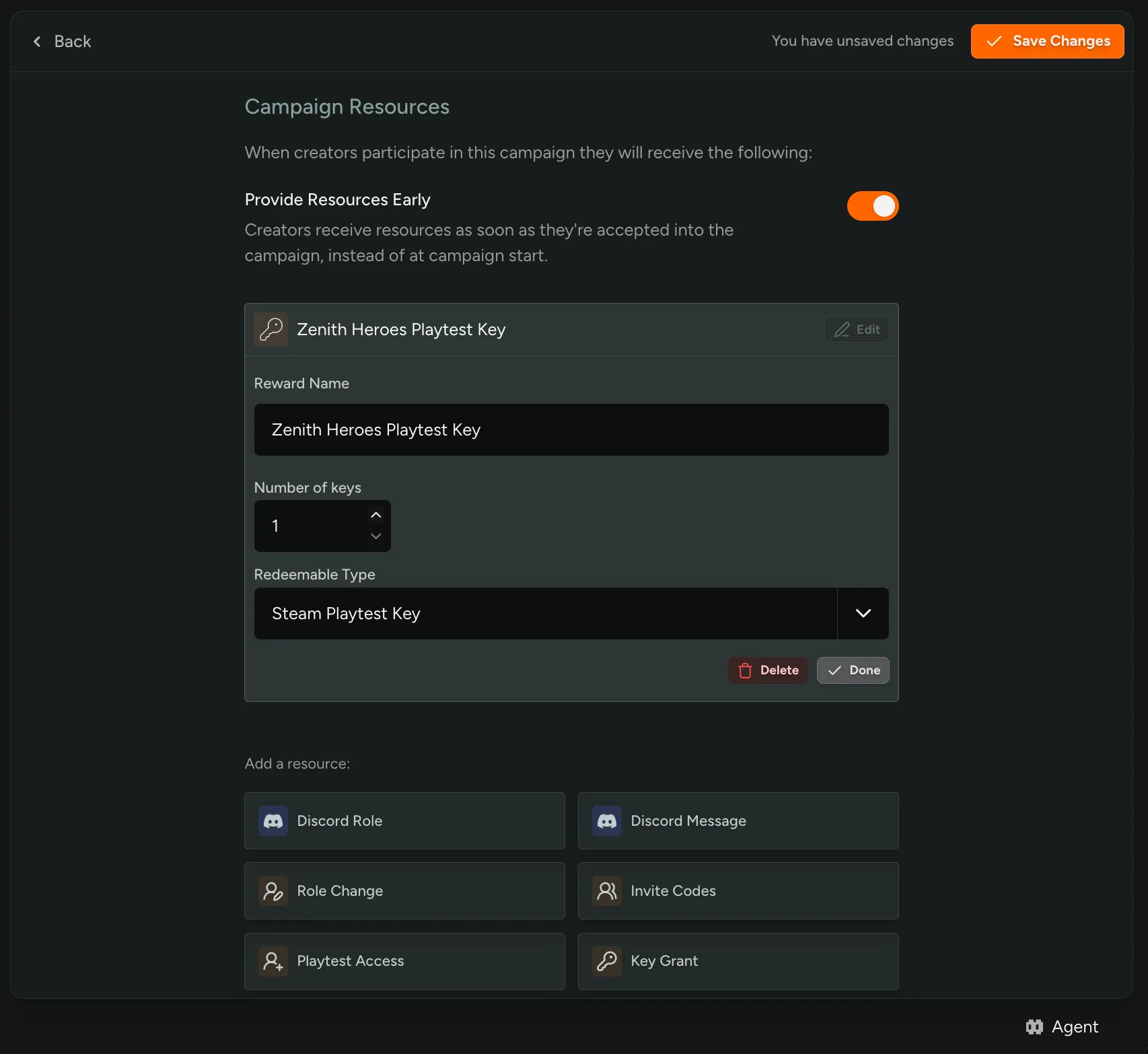 Turning on Provide Resources Early under a campaign's starting resources