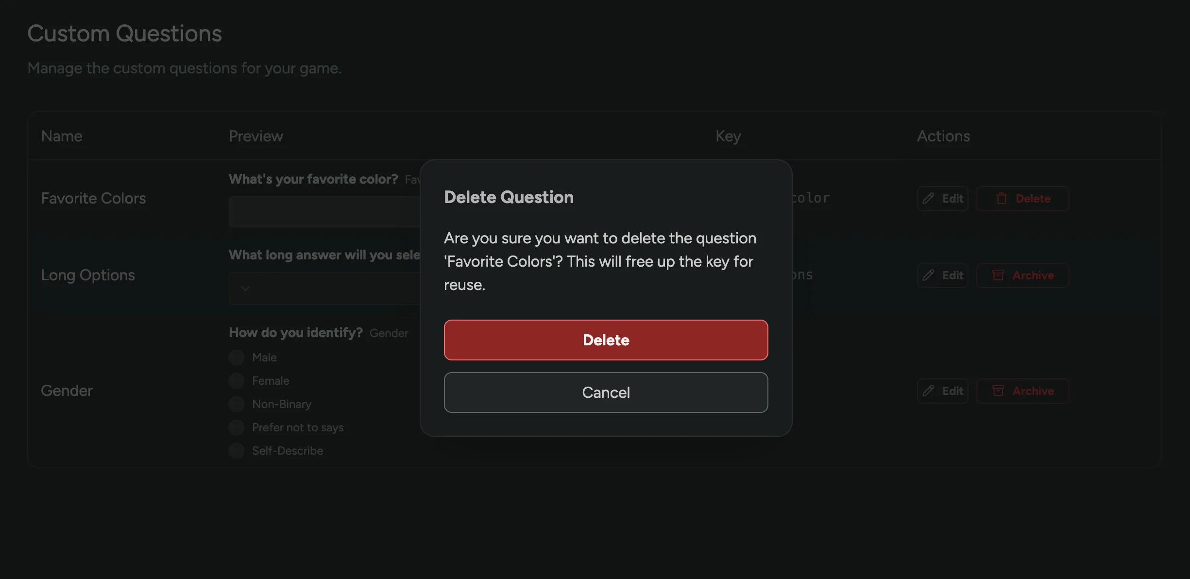 Delete and Archive Questions