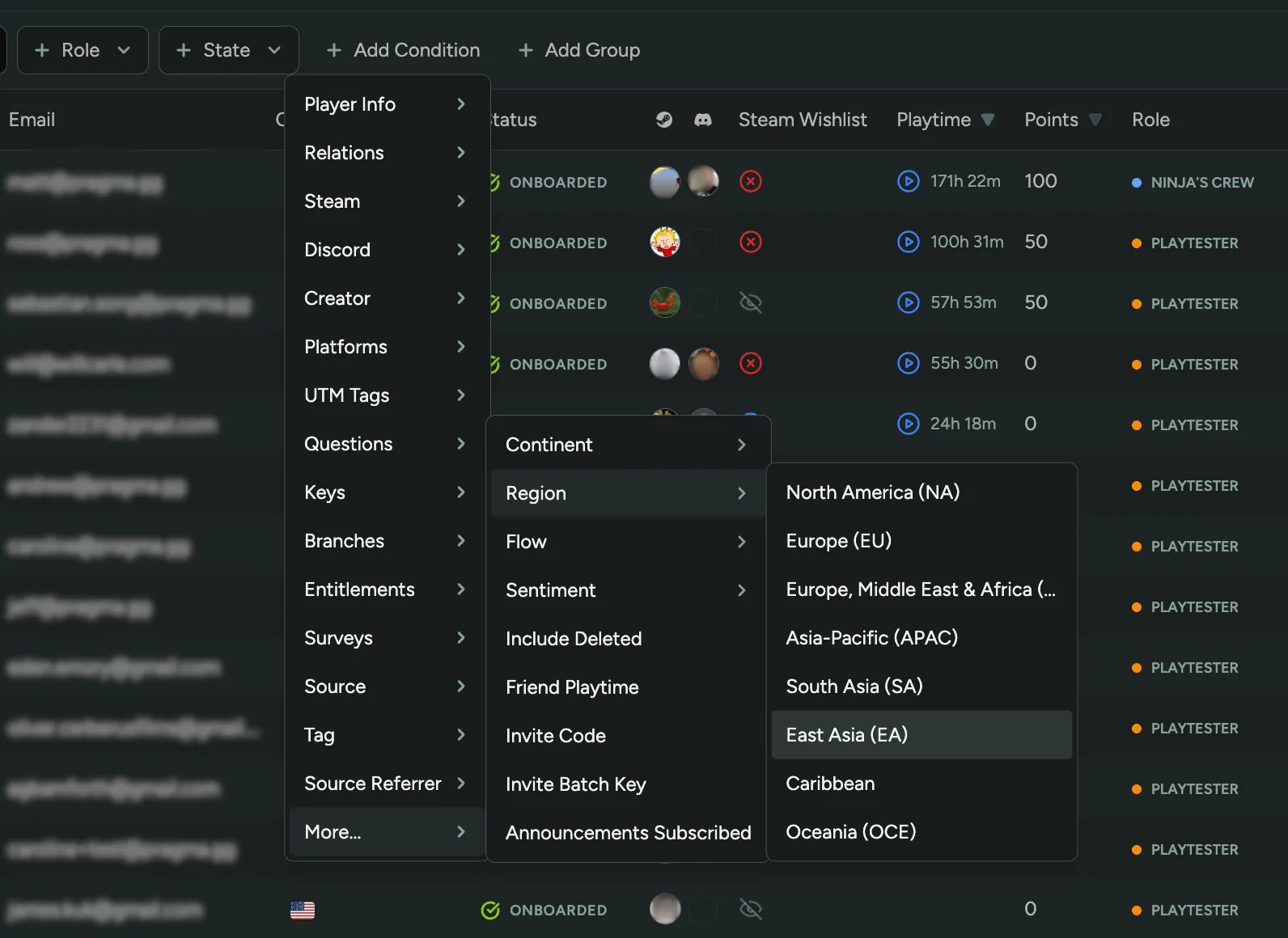 Filter Players by Region/Continent