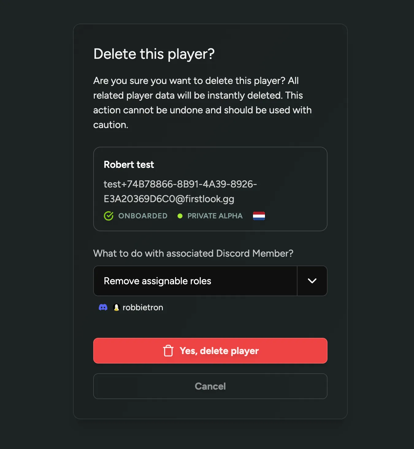 Take action on a player's Discord account