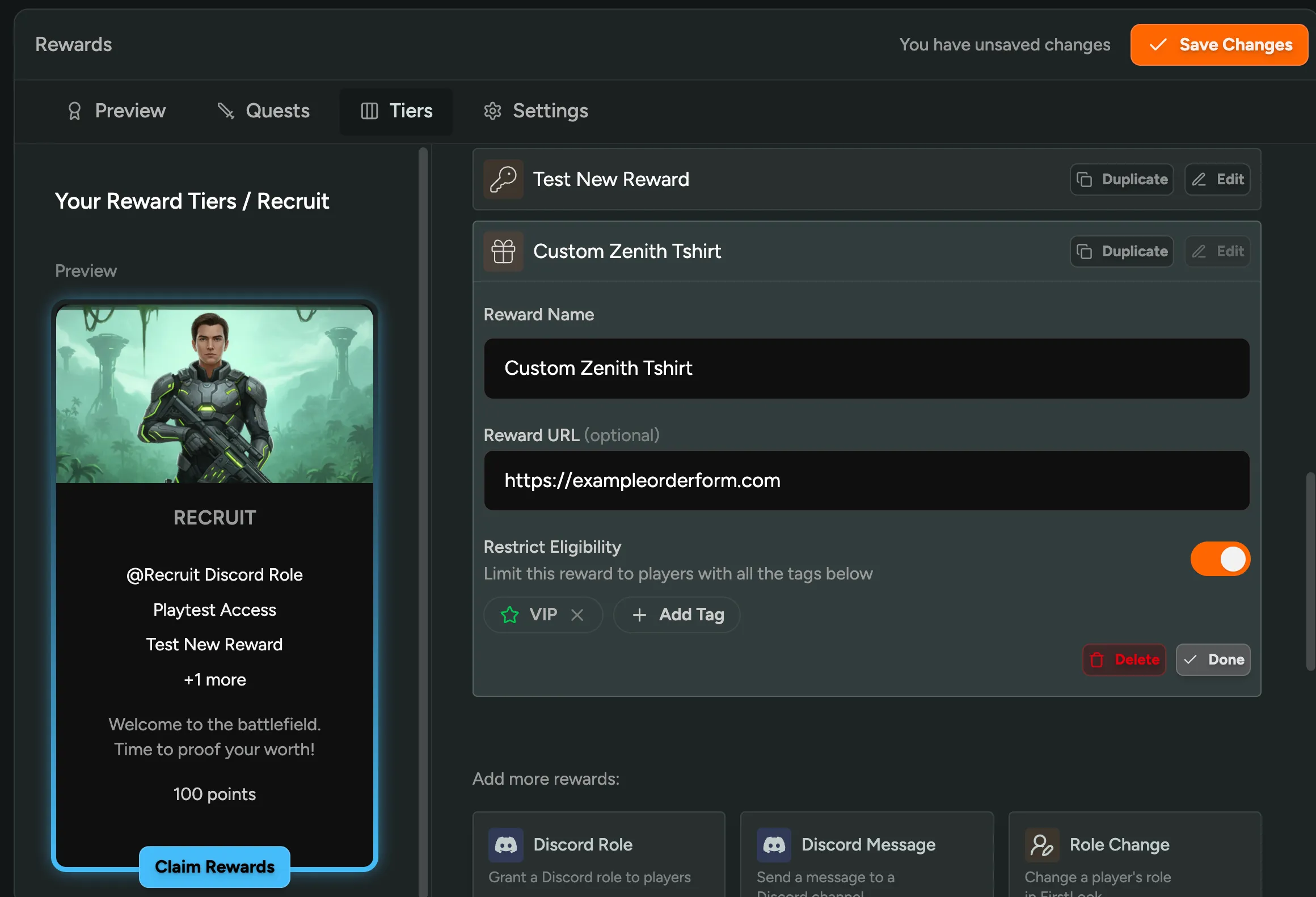 Restrict a reward to players carrying the tags you choose