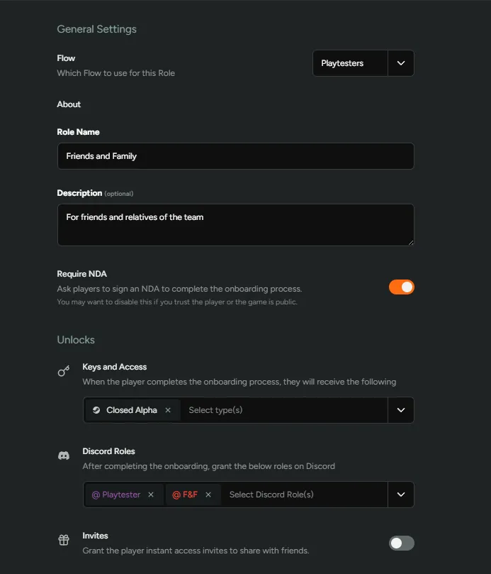 Friends and Family Role Configuration