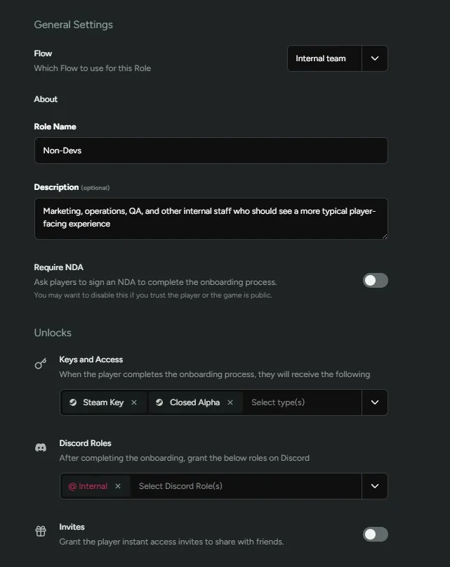 Internal Non-Developers Role Configuration