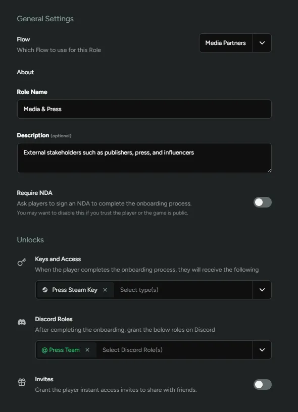 Investors, Press, and Media Partners Role Configuration