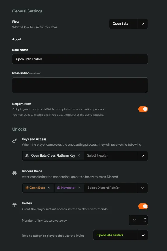 Open Beta Role Configuration