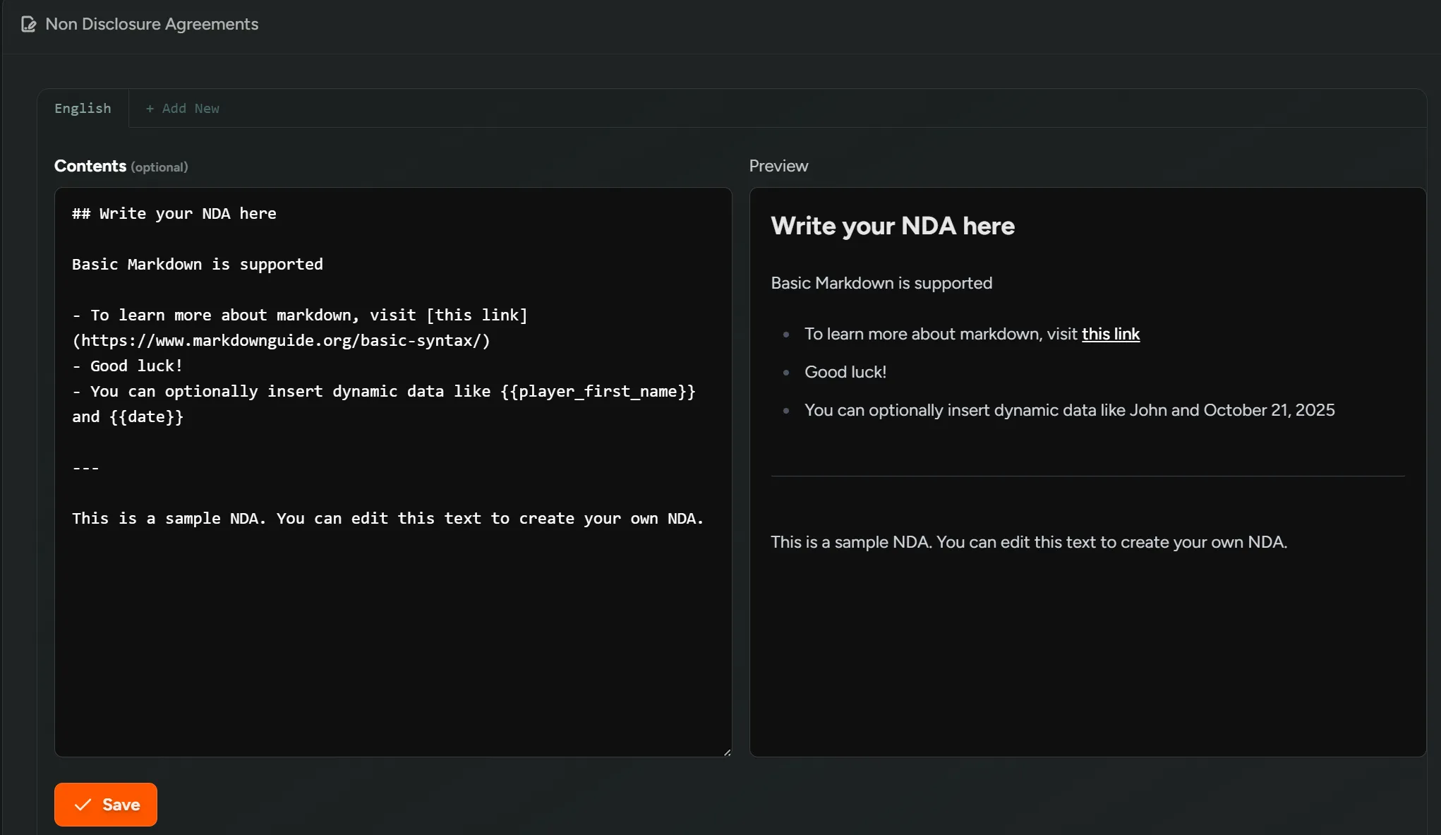 Configure an NDA