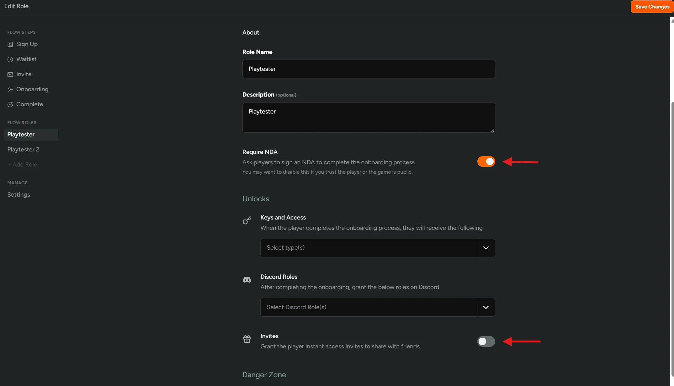 Require NDA, Turn Off Invites
