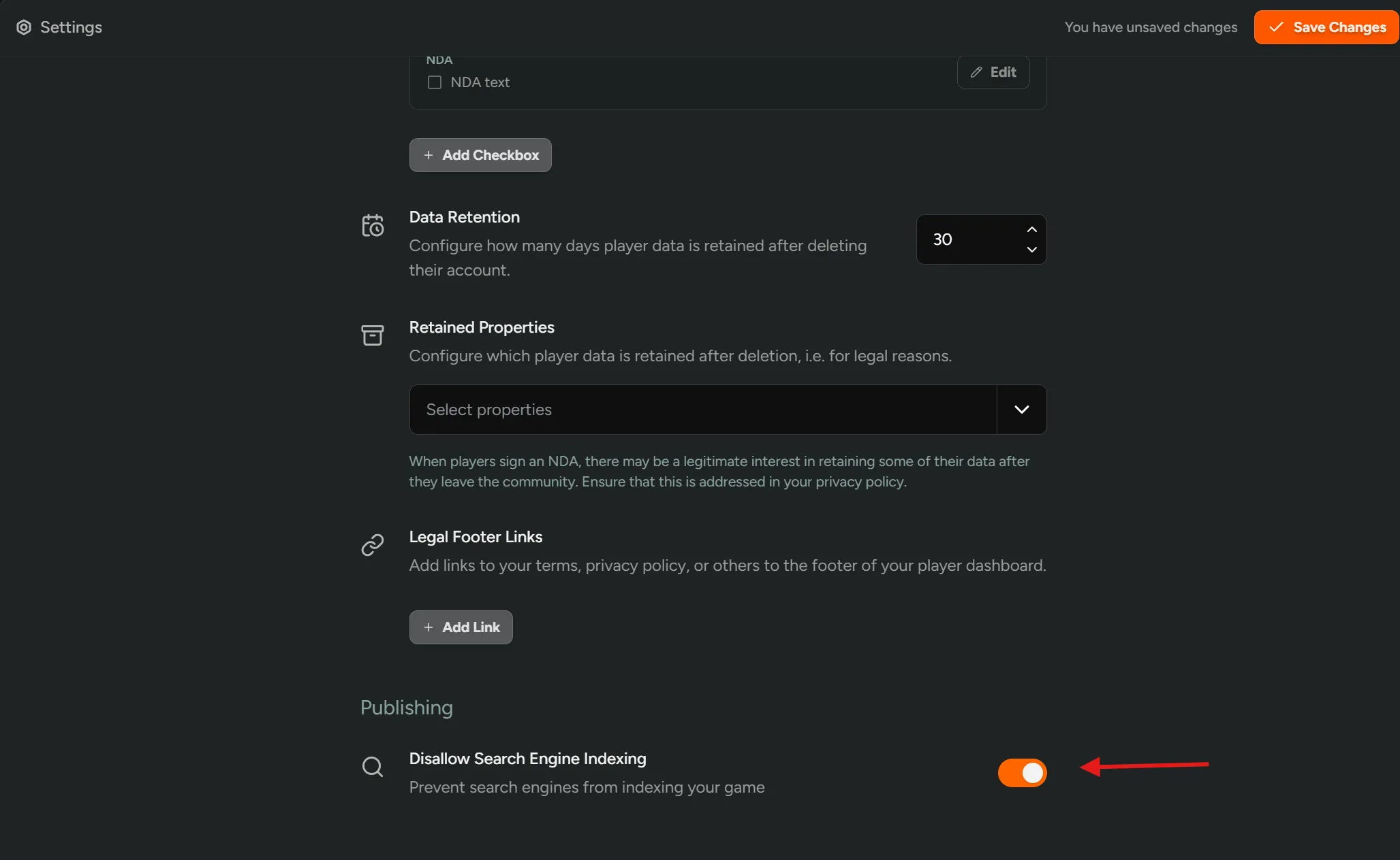 Disable Search Indexing
