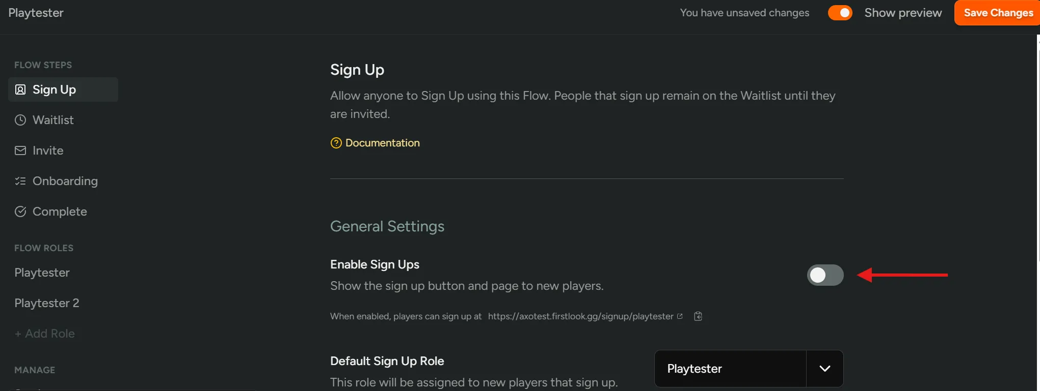 Disable Sign Ups
