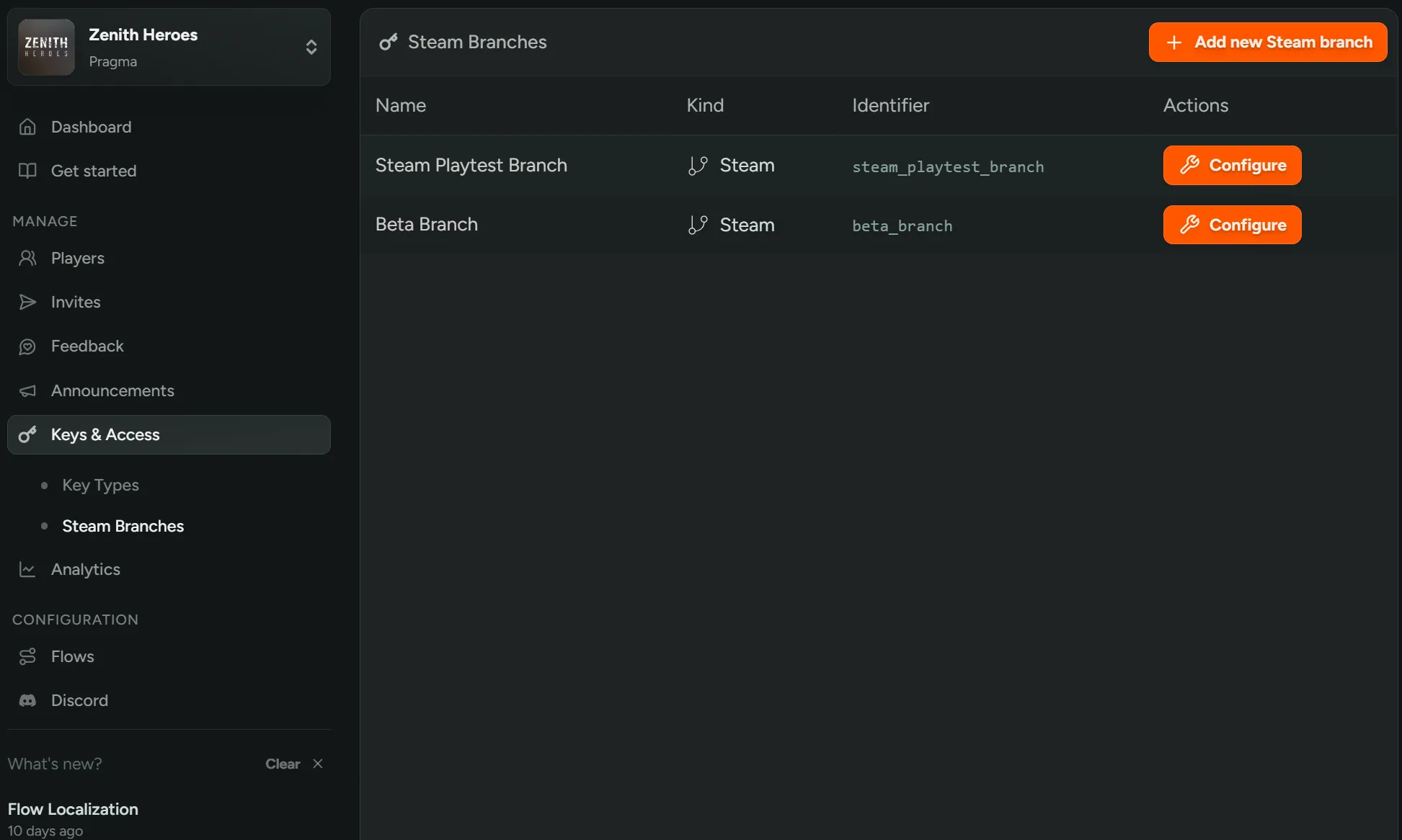 Steam Branches Overview