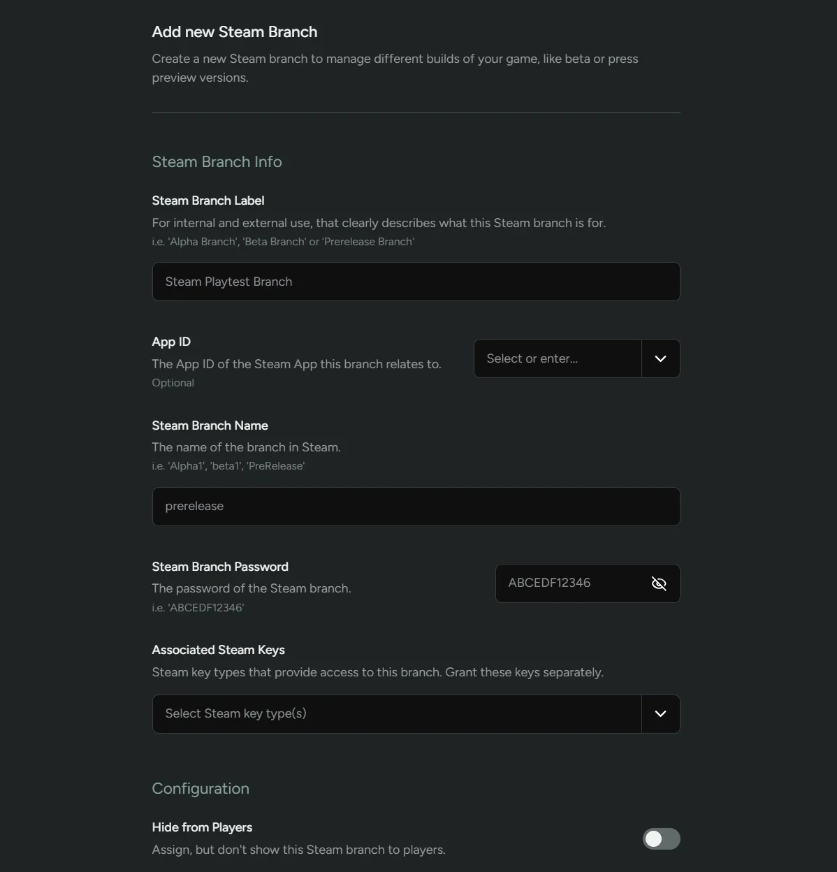 Steam Branch Type Configuration