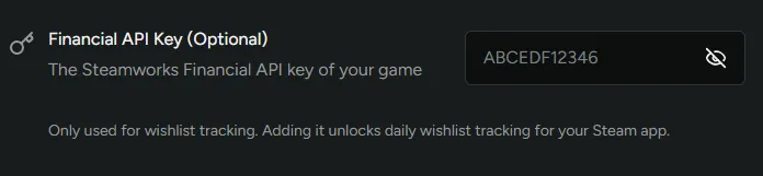 Steam Financial API Key Settings