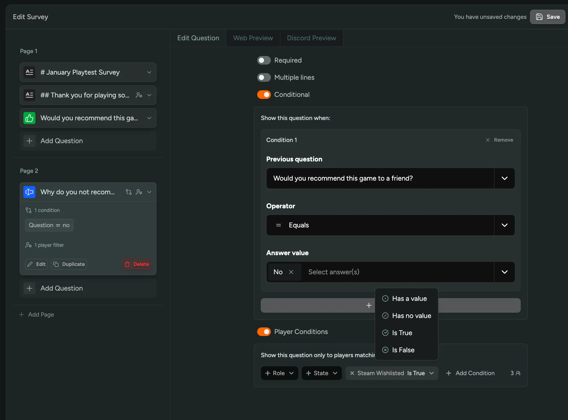Conditional Survey Questions